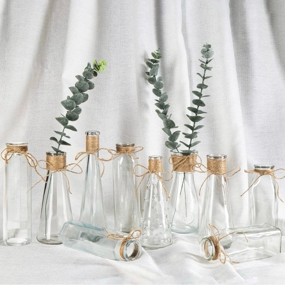 Elegant Clear Glass Vase Set with Jute Accent